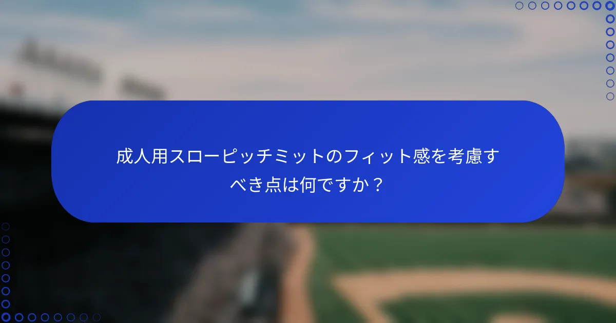 成人用スローピッチミットのフィット感を考慮すべき点は何ですか?