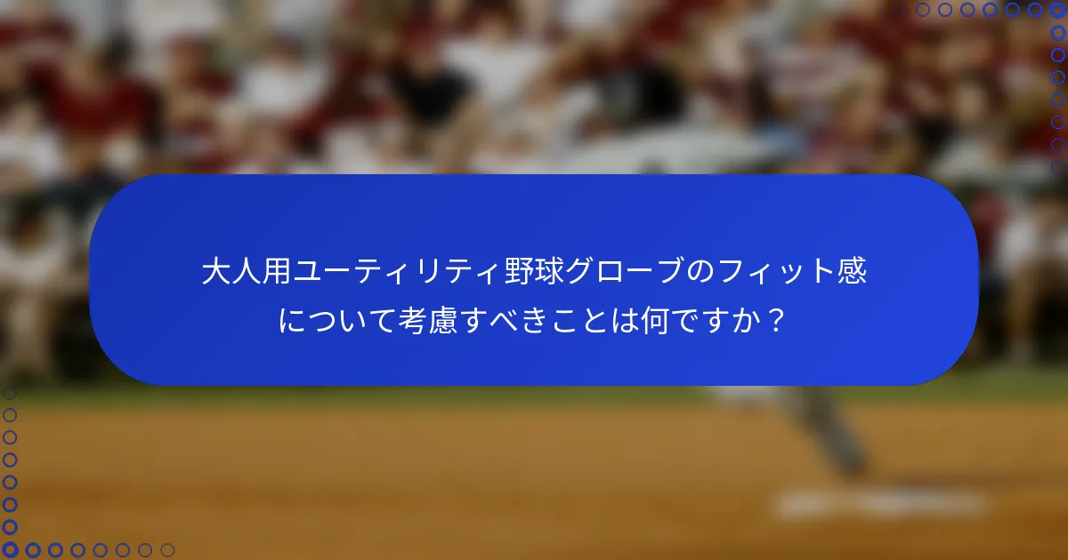 大人用ユーティリティ野球グローブのフィット感について考慮すべきことは何ですか？